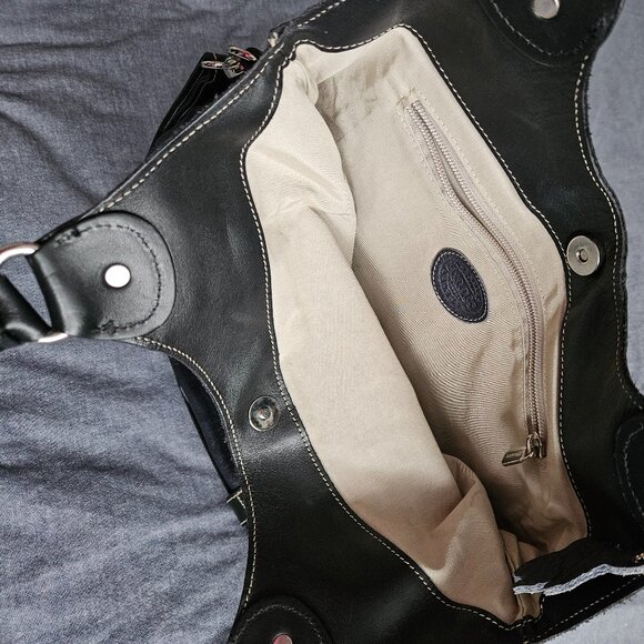 Roots Canada Leather Large Tote Bag in navy and black - Picture 4 of 6